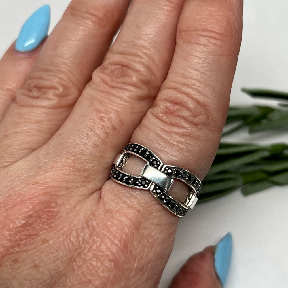 John Hardy Modern Chain Black Sapphire Band Ring .925 Sterling Silver - Picture 3 of 10